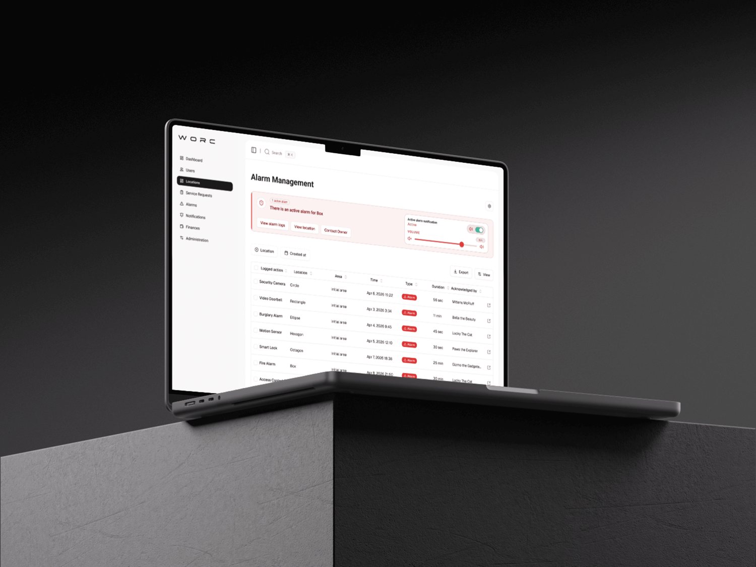 WORC Desktop alarm management dashboard