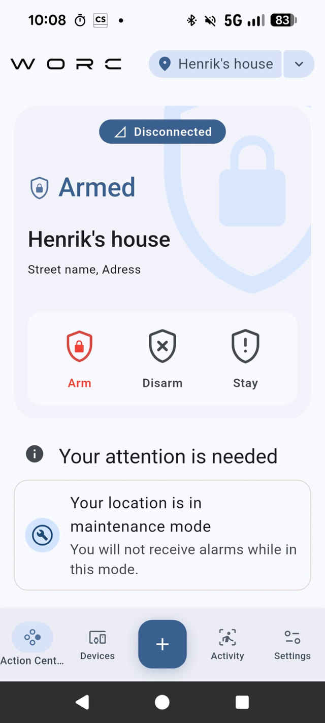 Site dashboard — armed