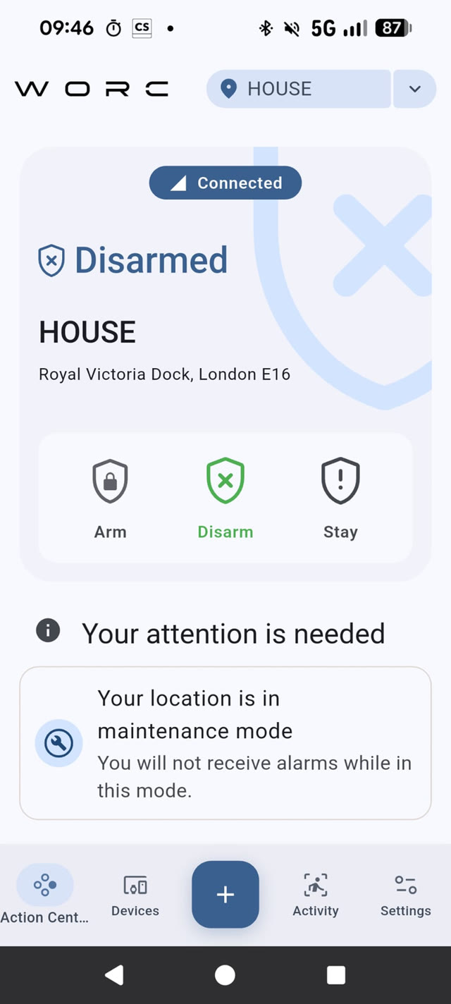 System disarmed screen